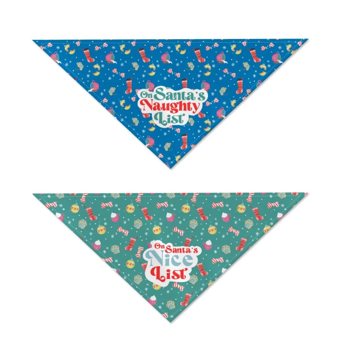 On Santa's Naughty AND Nice List - Double Sided Dog Bandana